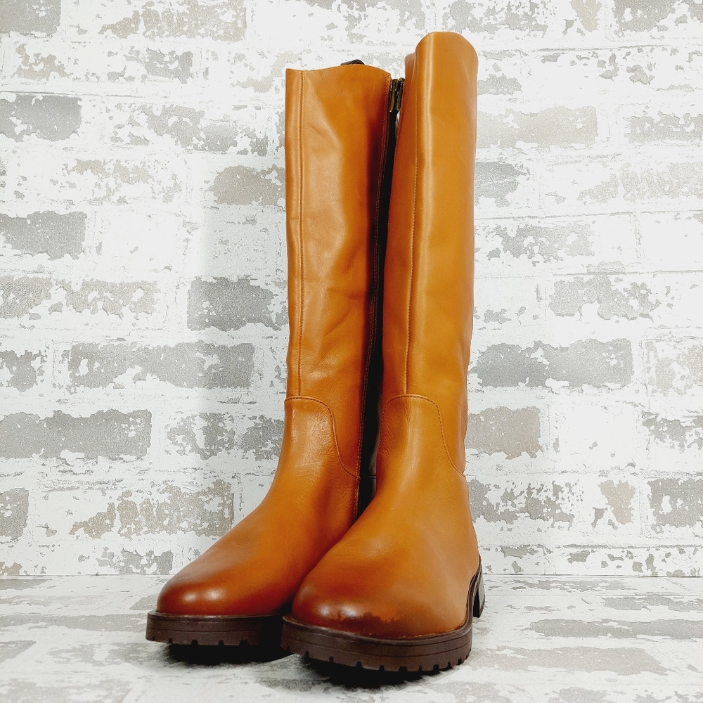 NEW Nordstrom Oliver Brown Leather Slip On Block Heel Riding Boots O606 - Picture 2 of 12